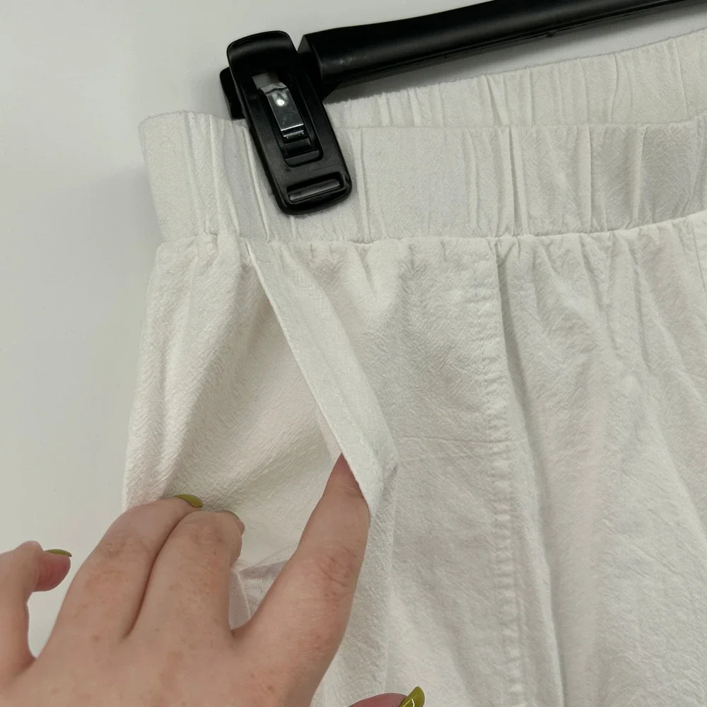 Appleseed's White 100% Cotton Stretch Cropped Pants Med Coastal Beach Minimalist